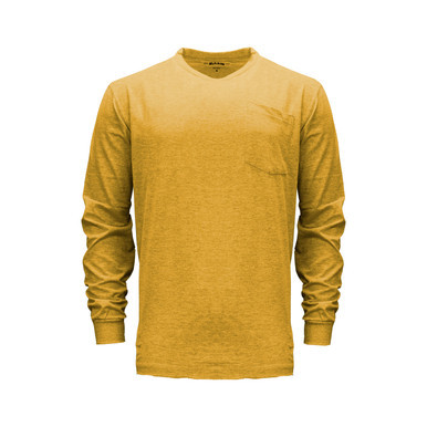 KEY Heavyweight long sleeve pocket tee in mustard, front
