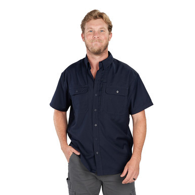 Work Horse Short Sleeve Work Shirt Polyester Viscose Snap Down Collar Napoleon Chest Pocket Magnetic Closure Pockets