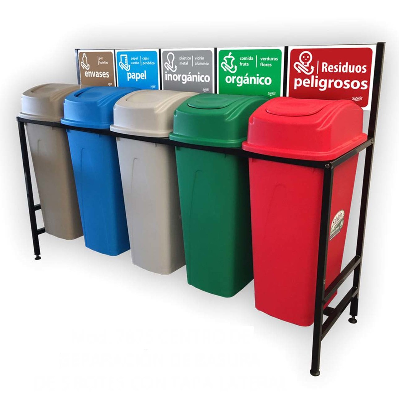 Medidas y especificaciones de Contenedores de Reciclaje de 5 Divisiones,  distribuimos a todo México y Cancún