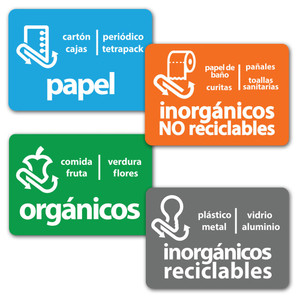 KIT DE 4 ETIQUETAS DE 34X24 CM PARA RESIDUOS ORGANICOS E INORGANICOS RECICLABLES Y NO RECICLABLES Y PAPEL KIT DE 4 ETIQUETAS DE 34X24 CM PARA RESIDUOS ORGANICOS E INORGANICOS RECICLABLES Y NO RECICLABLES Y PAPEL