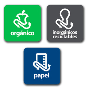 KIT DE 3 ETIQUETAS DE 20X20 CM ORGANICOS E INORGANICOS RECICLABLES Y PAPEL KIT DE 3 ETIQUETAS DE 20X20 CM ORGANICOS E INORGANICOS RECICLABLES Y PAPEL