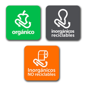 KIT DE 3 ETIQUETAS DE 20X20 CM ORGANICOS E INORGANICOS RECICLABLES Y NO RECICLABLES KIT DE 3 ETIQUETAS DE 20X20 CM ORGANICOS E INORGANICOS RECICLABLES Y NO RECICLABLES