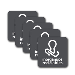 KIT DE 5 ETIQUETAS DE 20X20 CM INORGANICOS RECICLABLES GRIS KIT DE 5 ETIQUETAS DE 20X20 CM INORGANICOS RECICLABLES GRIS