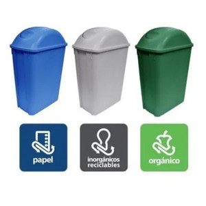 MINI ESTACION DE RECICLAJE CON 3 CONTENEDORES CON TAPA BALANCIN DE 42 LTS 