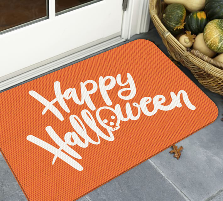 TAPETES PERSONALIZADOS AlproShop® |  TAPETE DECORATIVO ELITEMAT DISEÑO HAPPY HALLOWEEN ORANGE Y WHITE DE 0.70 X 0.50 MTS