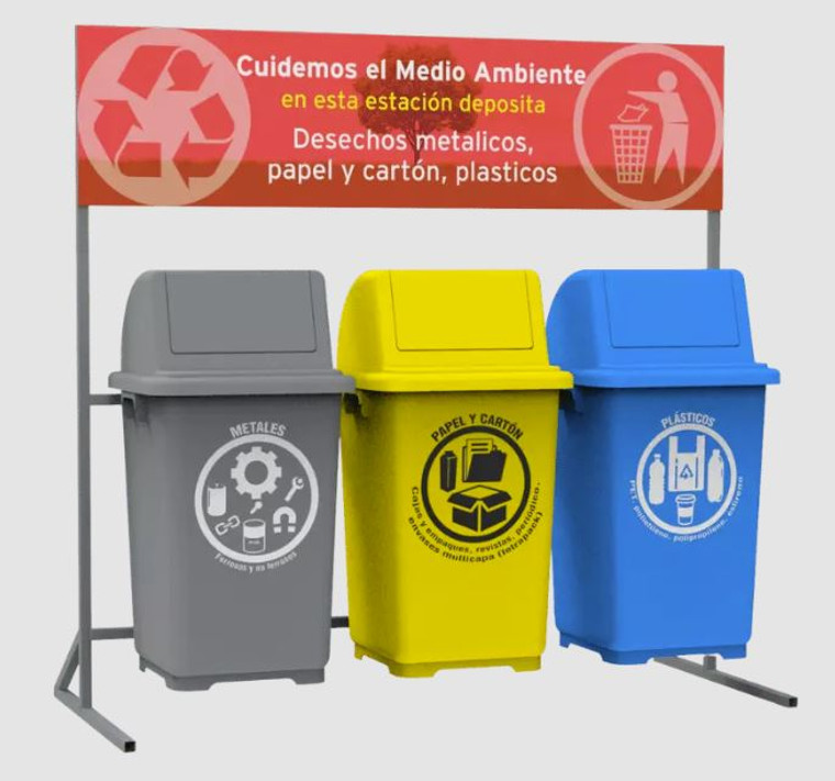 ECOL-270-HD3 ESTACION DE RECICLAJE DE TRES CONTENEDORES 90 LTS