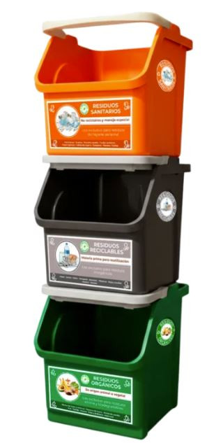 ESTACION DE RECICLAJE VERTICAL DE 3 DIVISIONES DE 18 LTS