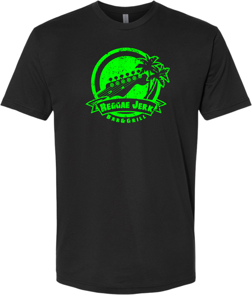 Reggae Jerk Brand - Logo Crew Unisex Tee Black Neon Green Front