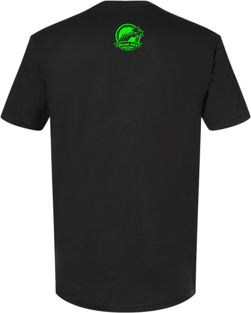 Reggae Jerk Brand - Property of Jamaica Crew Unisex Tee Black Neon Green Back