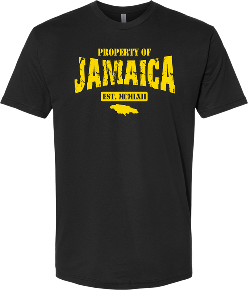 Reggae Jerk Brand - Property of Jamaica Crew Unisex Tee Black Yellow Front