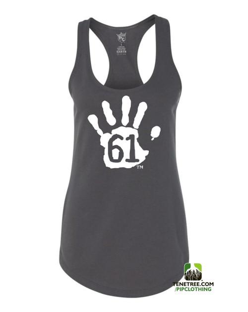 PC RUH Hand61 Ladies Charcoal Grey Scalloped Racerback Tank