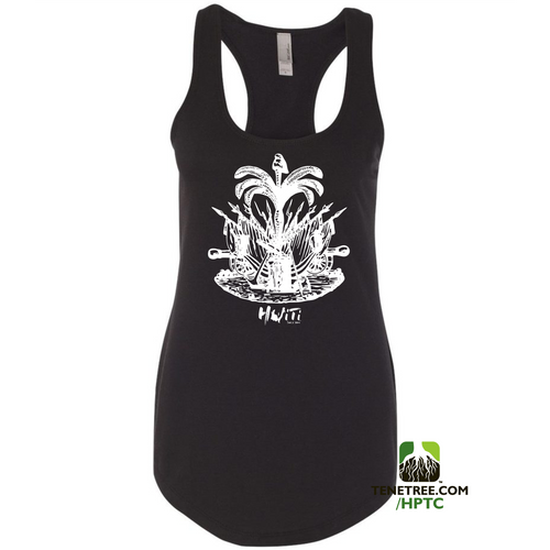 HISPANIOLA PORT & TRADE COMPANY PALMA LADIES RACERBACK TANK TOP BLACK WHITE