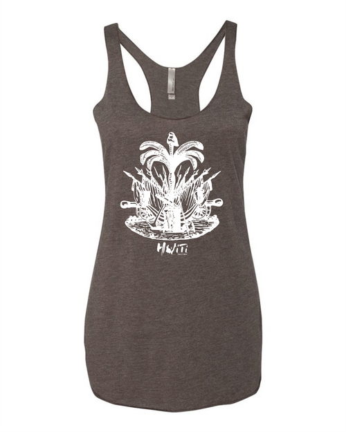 HISPANIOLA PORT & TRADE COMPANY PALMA LADIES RACERBACK TANK TOP DHGRAY WHITE