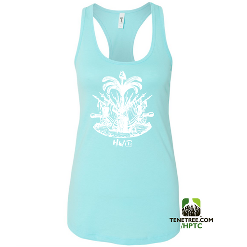 HISPANIOLA PORT & TRADE COMPANY PALMA LADIES RACERBACK TANK TOP GLACIER BLUE WHITE