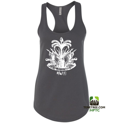 HISPANIOLA PORT & TRADE COMPANY PALMA LADIES RACERBACK TANK TOP GRAY WHITE