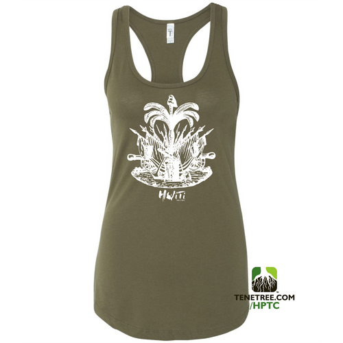 HISPANIOLA PORT & TRADE COMPANY PALMA LADIES RACERBACK TANK TOP OLIVE WHITE