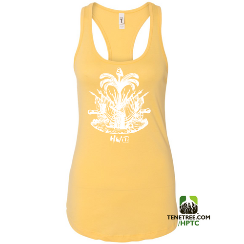HISPANIOLA PORT & TRADE COMPANY PALMA LADIES RACERBACK TANK TOP YELLOW WHITE