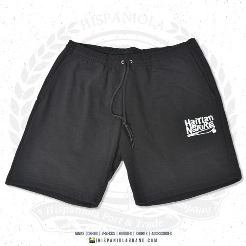 Hispaniola Port & Trade Company | "Haitian By Nature" Black White Premium Unisex Cotton Fleece Shorts