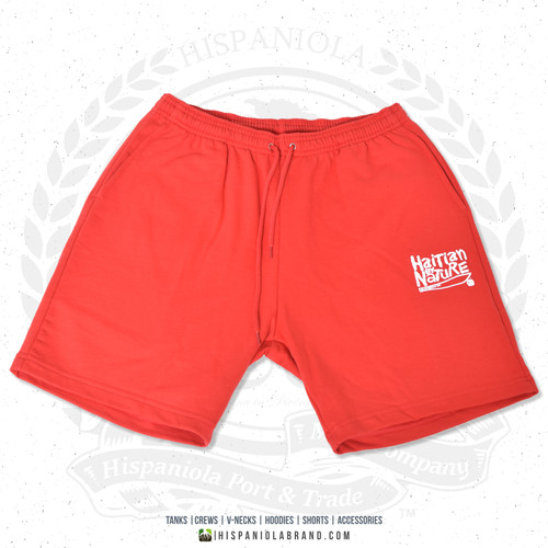 Hispaniola Port & Trade Company | "Haitian By Nature" Red White Premium Unisex Cotton Fleece Shorts