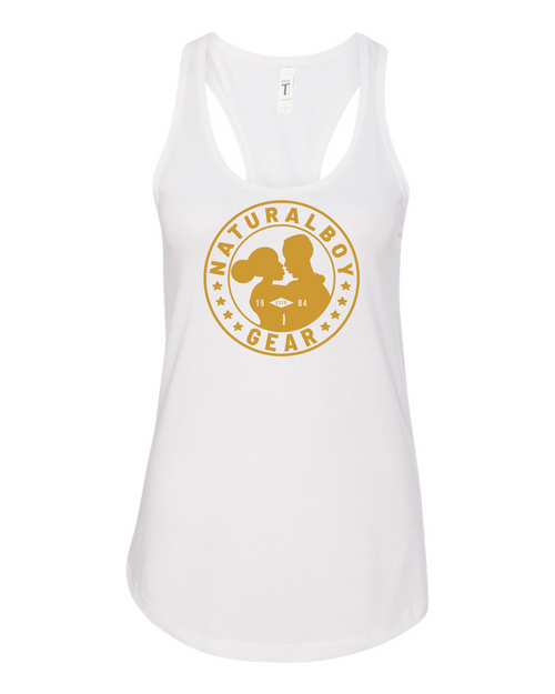 NaturalBoy Gear® - Branded FC Fit Ladies Racerback Tank White Gold