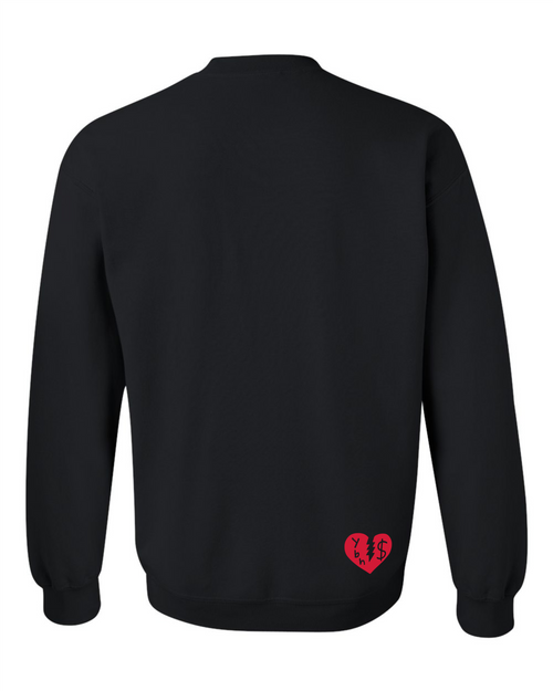YBH Clothing Co. - BRKN Heart Crew Sweater Black & Red Back