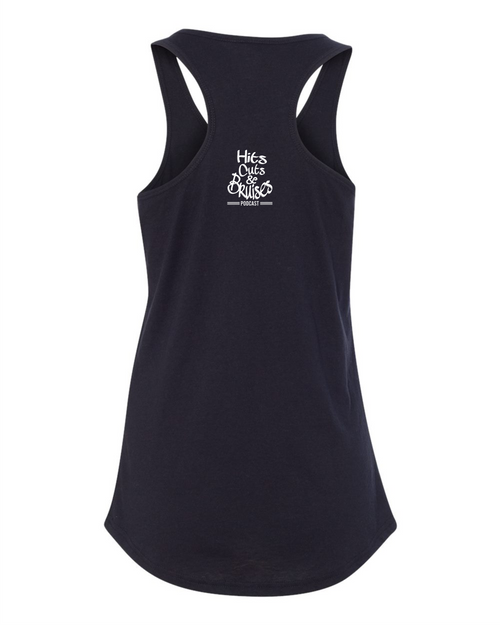 Hits, Cuts & Bruises Podcast - HCB Branded Fit Crew Racer Tank Top Black White Back