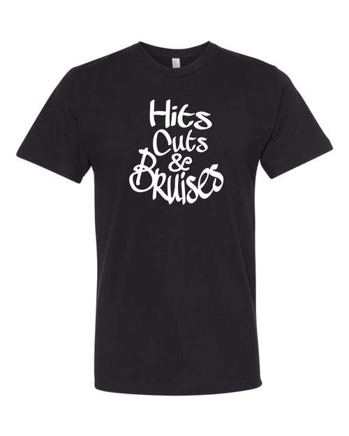 Hits, Cuts & Bruises Podcast - HCB Branded Fit Crew Tee Black White Front