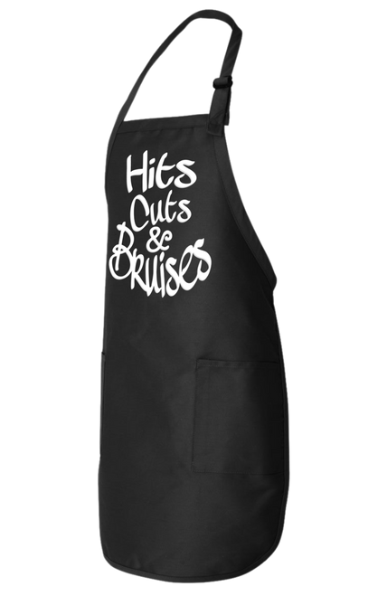 Hits, Cuts & Bruises Podcast - HCB Branded Aprons Black White Front Side