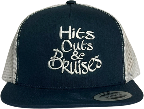 Hits, Cuts & Bruises Podcast - HCB Branded Trucker Hats Navy, White, White