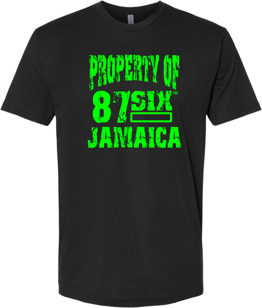 Reggae Jerk Brand - Property of 87SIX Crew Unisex Tee Black Neon Green Front