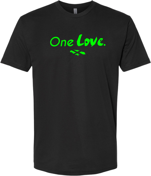 Reggae Jerk Brand - One Love Crew Unisex Tee Black Neon Green Front