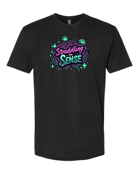Straddling The Sense Brand Black CMYK Crew Unisex Tees Front