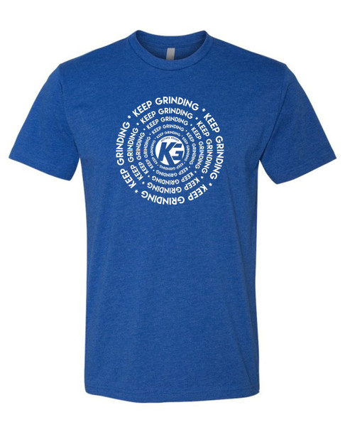 Keep Grinding Apparel | Moving Weight Cadi Art - on a Royal 100% Cotton Slim-Fit Tees