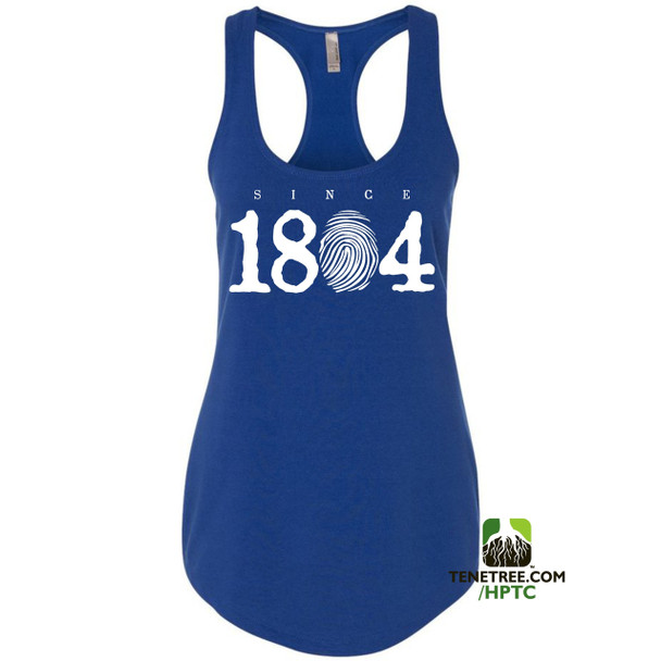 Hispaniola Port & Trade Company Since 1804 Ladies Racerback Tank Top Royal Blue White