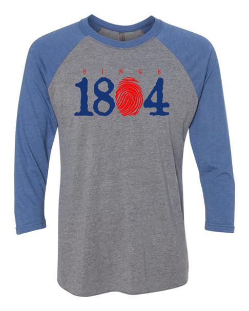 Hispaniola Port & Trade Company Since 1804 Triblend Raglan Heather Royal Grey Red Blue