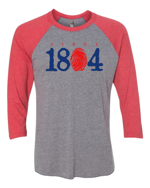 Hispaniola Port & Trade Company Since 1804 Triblend Raglan Heather Red Grey Red Blue