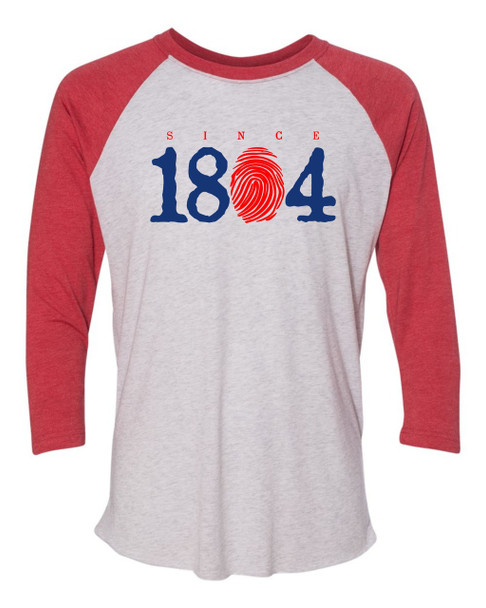 Hispaniola Port & Trade Company Since 1804 Triblend Raglan Heather Red White Red Blue