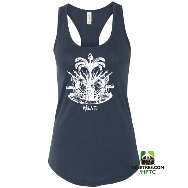 HISPANIOLA PORT & TRADE COMPANY PALMA LADIES RACERBACK TANK TOP DESERT BLUE WHITE