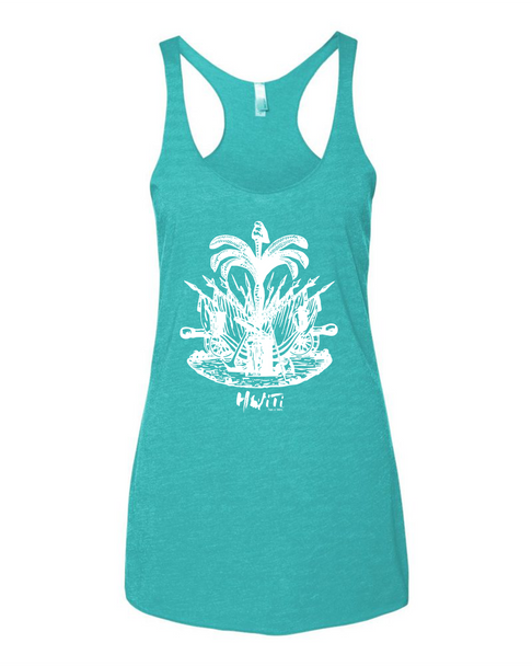 HISPANIOLA PORT & TRADE COMPANY PALMA LADIES RACERBACK TANK TOP TURQUOISE WHITE
