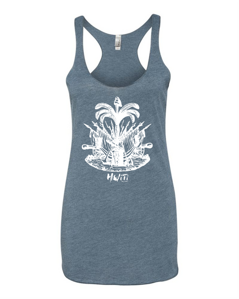 HISPANIOLA PORT & TRADE COMPANY PALMA LADIES RACERBACK TANK TOP VINBLUE WHITE