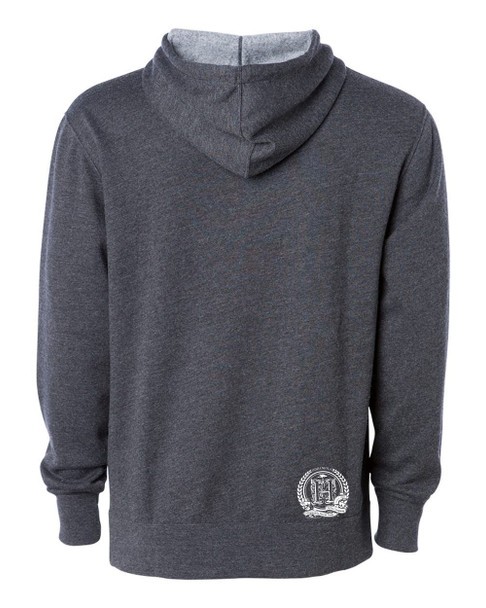 Hispaniola Port & Trade Company | H.B.N Since 1804 Unisex Dark Heater Grey White Hoodie Back