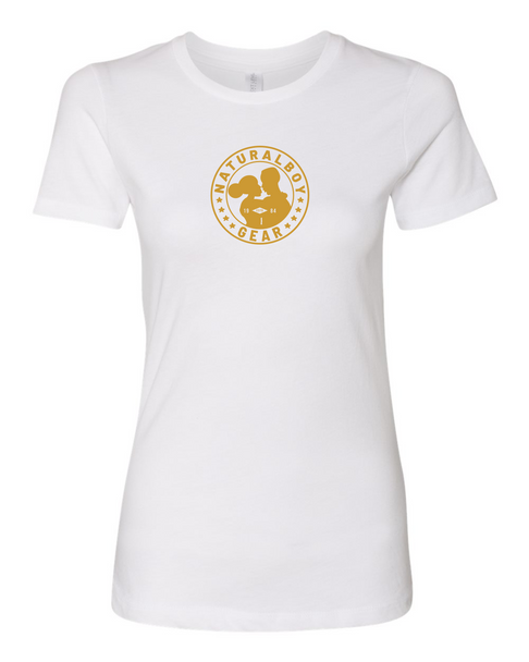 NaturalBoy Gear® - Branded CC Fit Crew Ladies Tee White Gold