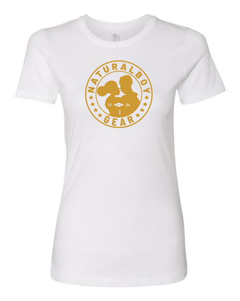NaturalBoy Gear® - Branded FC Fit Crew Ladies Tee White Gold