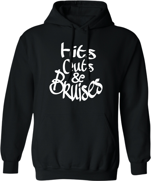 Hits, Cuts & Bruises Podcast - HCB Branded Hoodie Black & White Front
