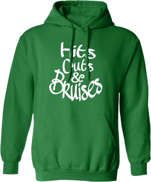 Hits, Cuts & Bruises Podcast - HCB Branded Hoodie Kelly Green White Front