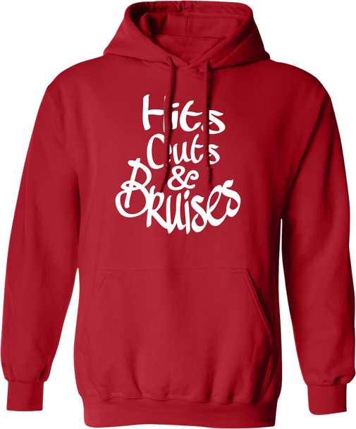 Hits, Cuts & Bruises Podcast - HCB Branded Hoodie Red White Front