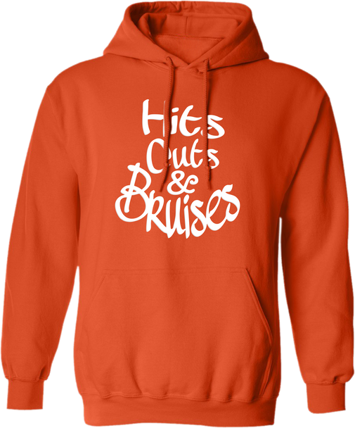 Hits, Cuts & Bruises Podcast - HCB Branded Hoodie Orange White Front