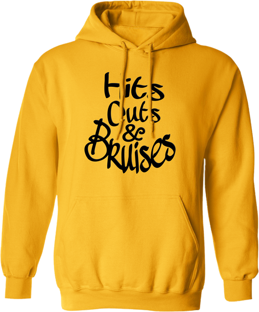 Hits, Cuts & Bruises Podcast - HCB Branded Hoodie Golden Yellow Black Front