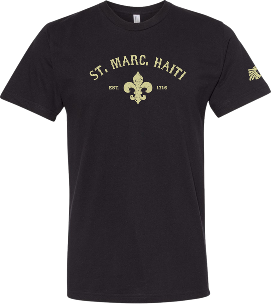 St. Marc 1716 - St. Marc Haiti Crew Unisex Tee Black Vegas Gold Front