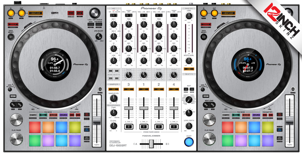 Pioneer DDJ-1000SRT Skinz - Brushed Metallic Silver White